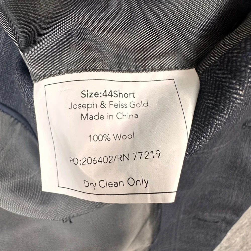 Joseph & Feiss Sport Coat Mens 44S Gray Gold Wool Classic Fit Herringbone Blazer